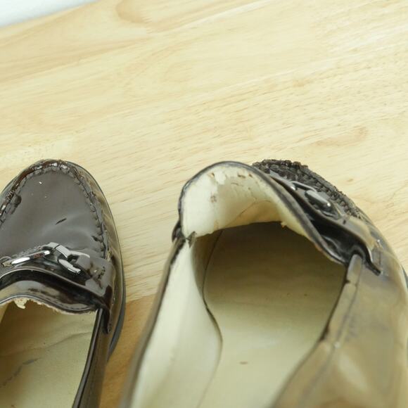 Womens 8 1/2 Loafers Brown Patent Leather Preppy Academia Minimal Slip On Flats - Picture 9 of 13